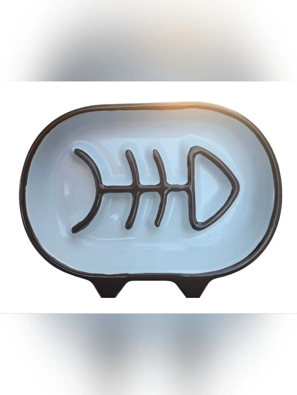 Y by YHY Ceramic Elevated Slow Feeder Cat Bowl w/Playful Fishbone